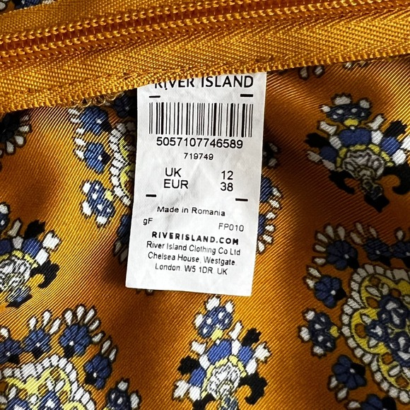 River Island Mustard Baroque Print‎ Satin Crop Top Ruffle Neckline  US 8 / UK 12 - Picture 10 of 11